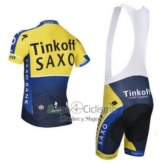 Tinkoff Saxo Bank Ropa Ciclismo Culotte Corto 2014 Mangas Cortas Azul y AMarillo